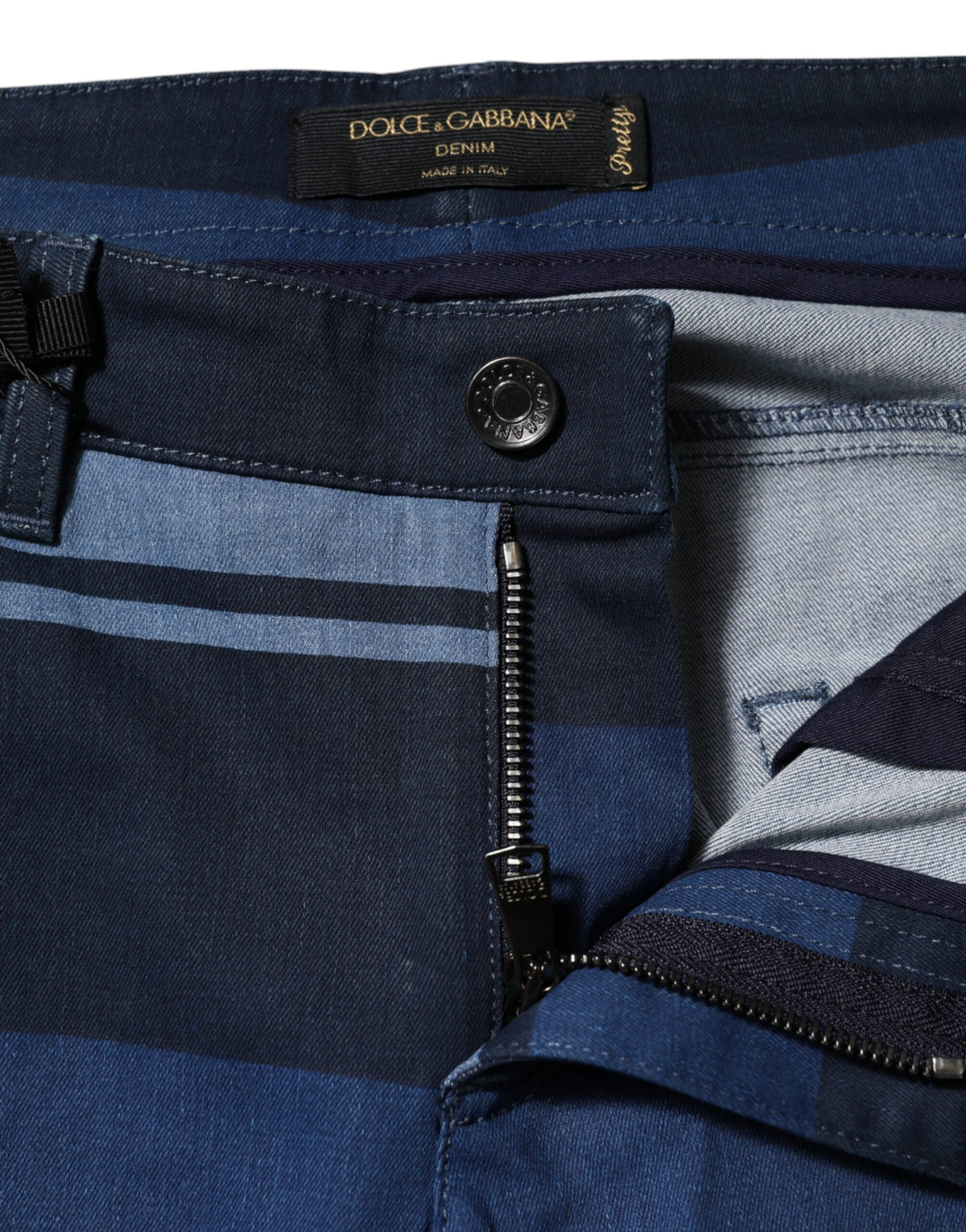 New Dolce & Gabbana Blue Striped Cotton Stretch Denim Jeans
