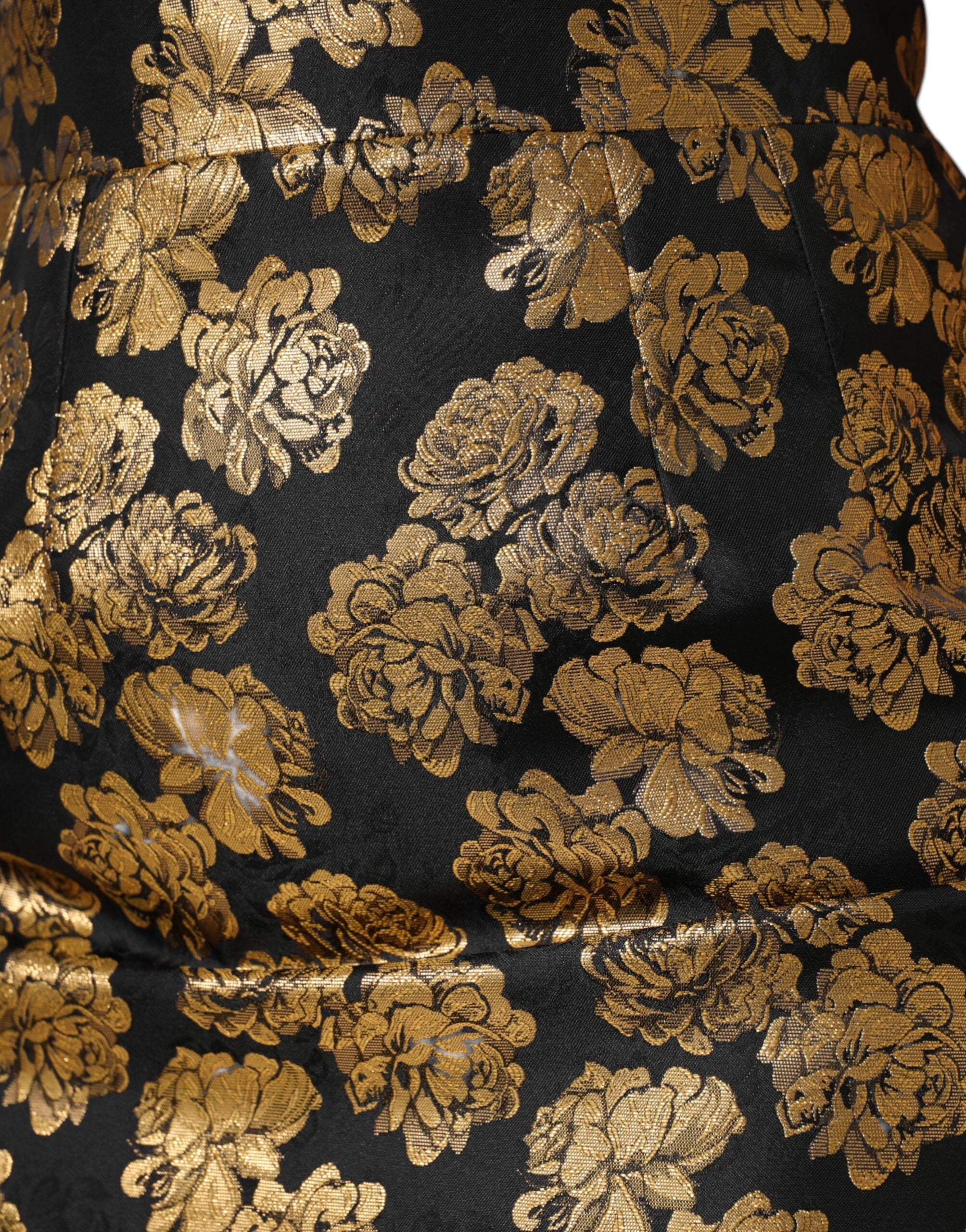 New Dolce & Gabbana Black Gold Floral Print Jacquard Mini Skirt