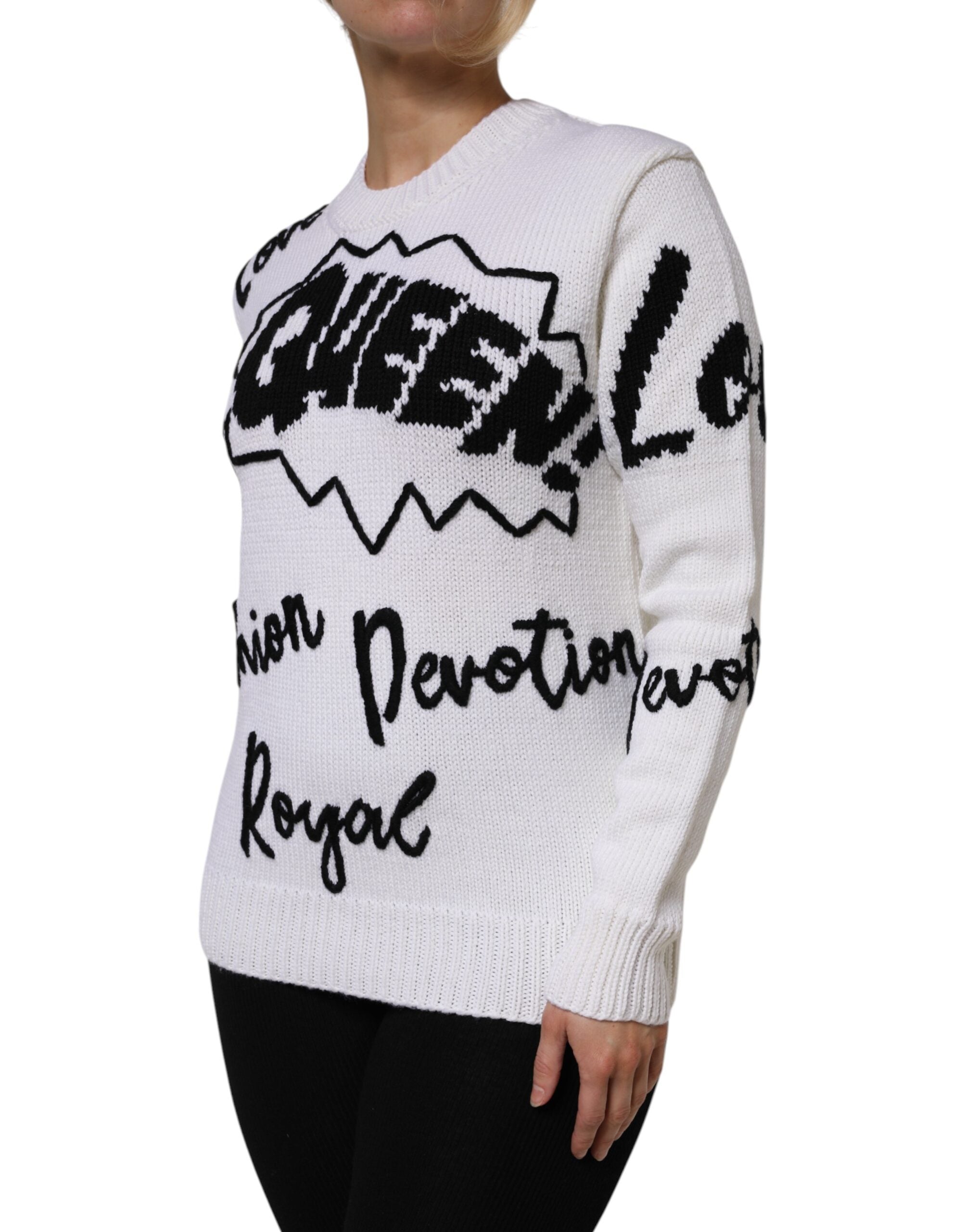 New Dolce & Gabbana White Wool Knit Crew Neck Pullover Sweater