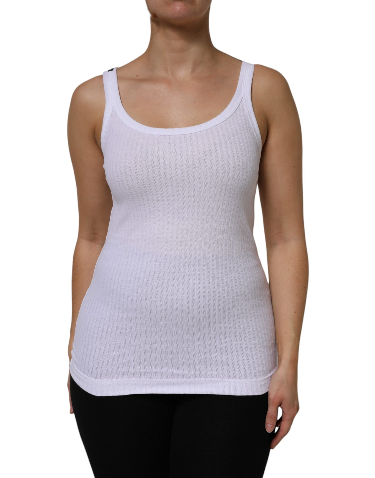 New Dolce & Gabbana White Cotton Round Neck Sleeveless Tank Top