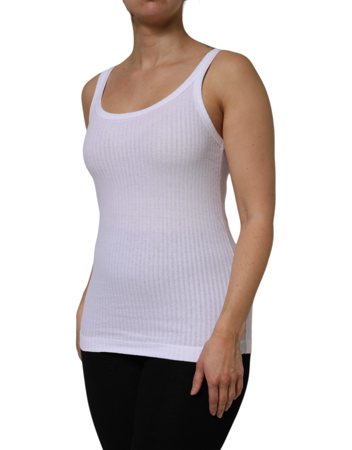New Dolce & Gabbana White Cotton Round Neck Sleeveless Tank Top