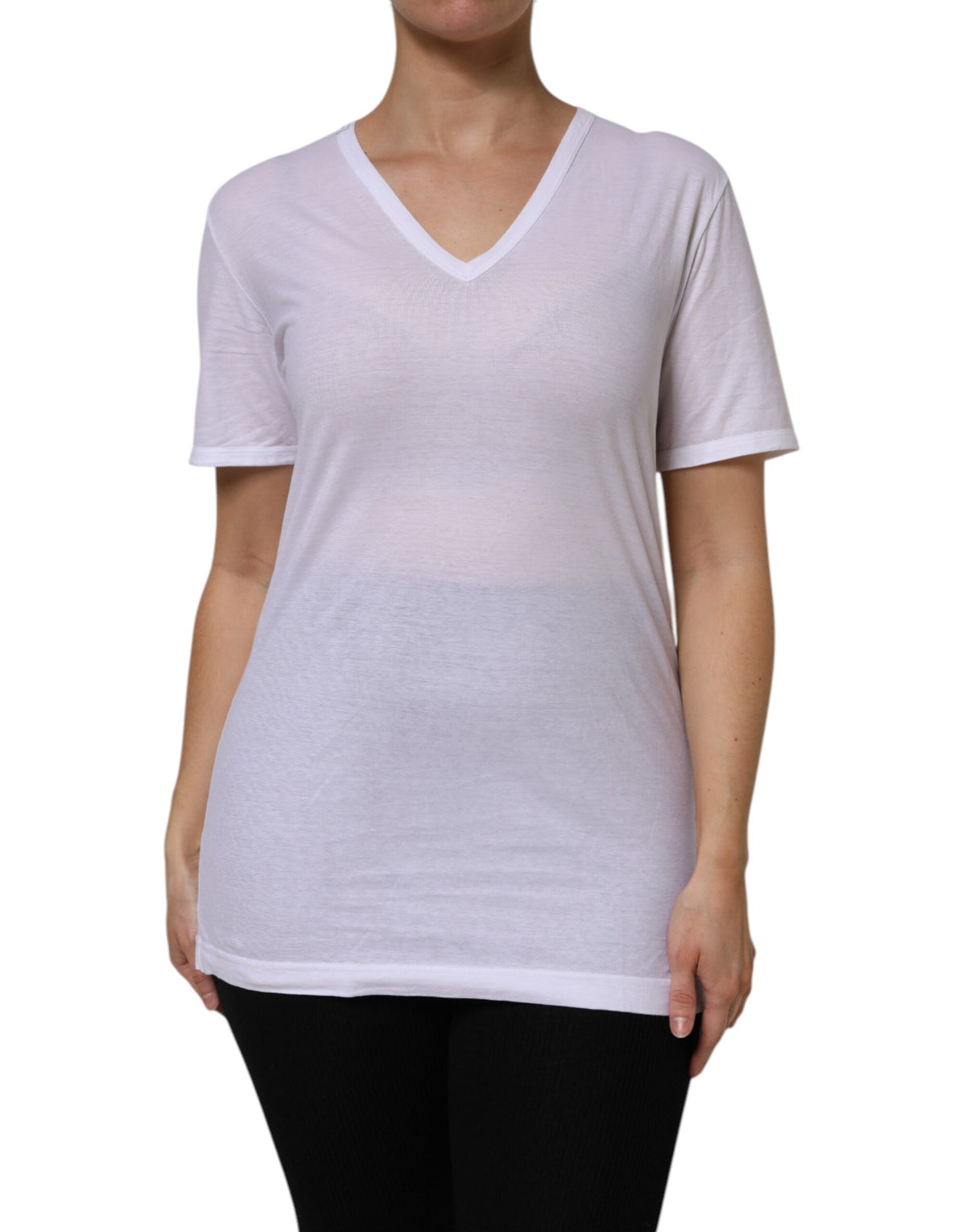 New Dolce & Gabbana White Cotton Short Sleeves V-Neck Top T-shirt
