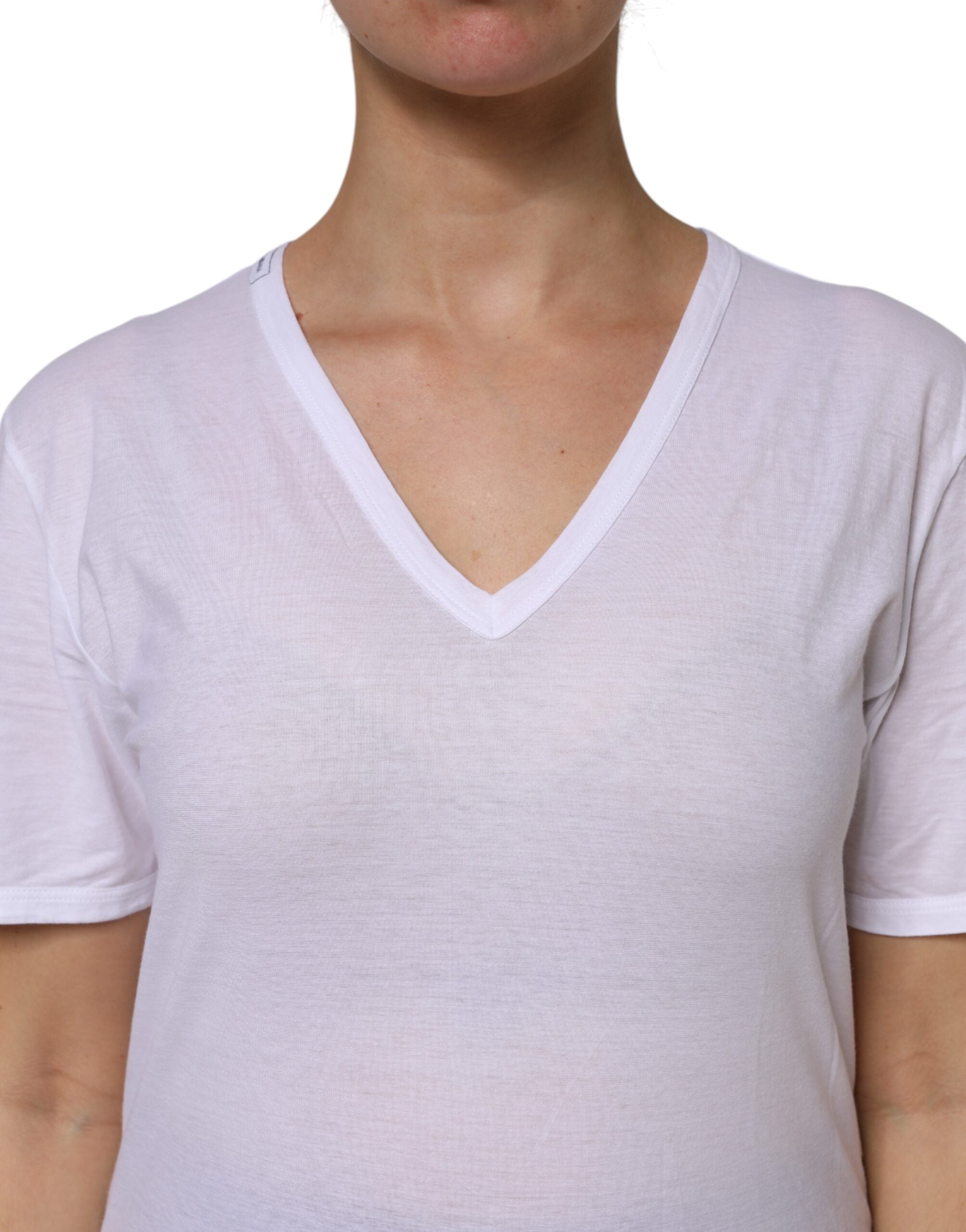 Dolce & Gabbana White Cotton Short Sleeves V-Neck Top T-shirt