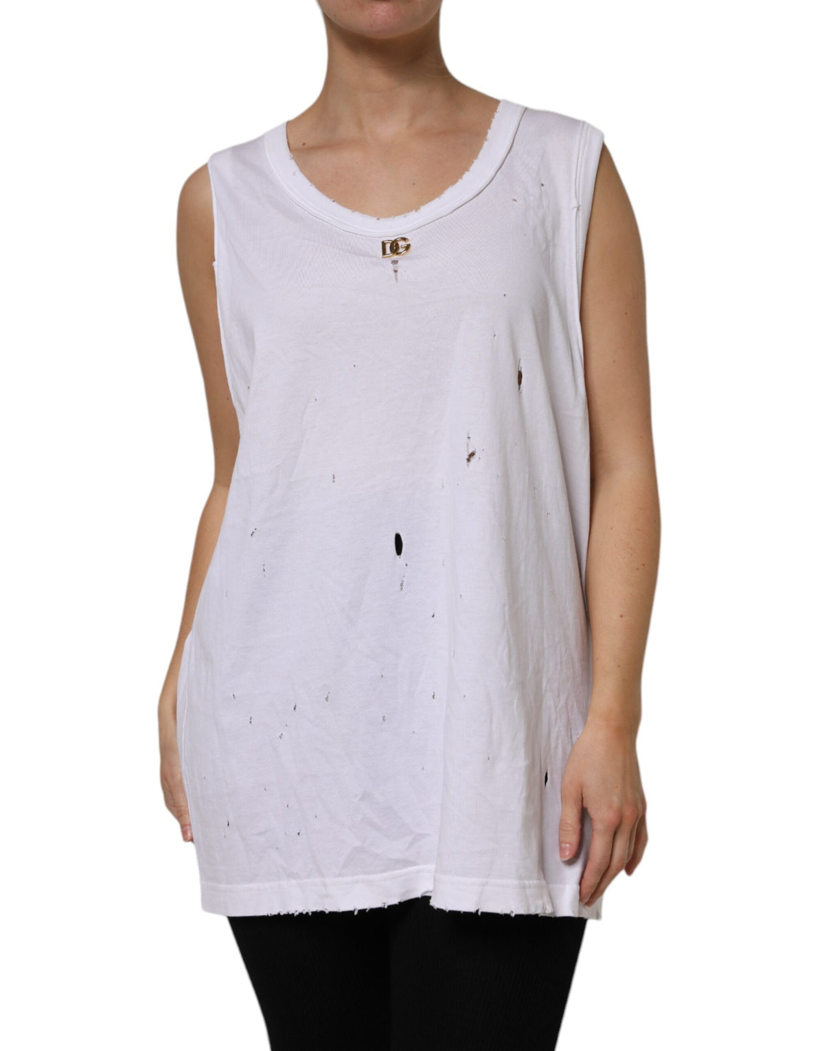 New Dolce & Gabbana White Cotton Sleeveless Round Neck Tank Top