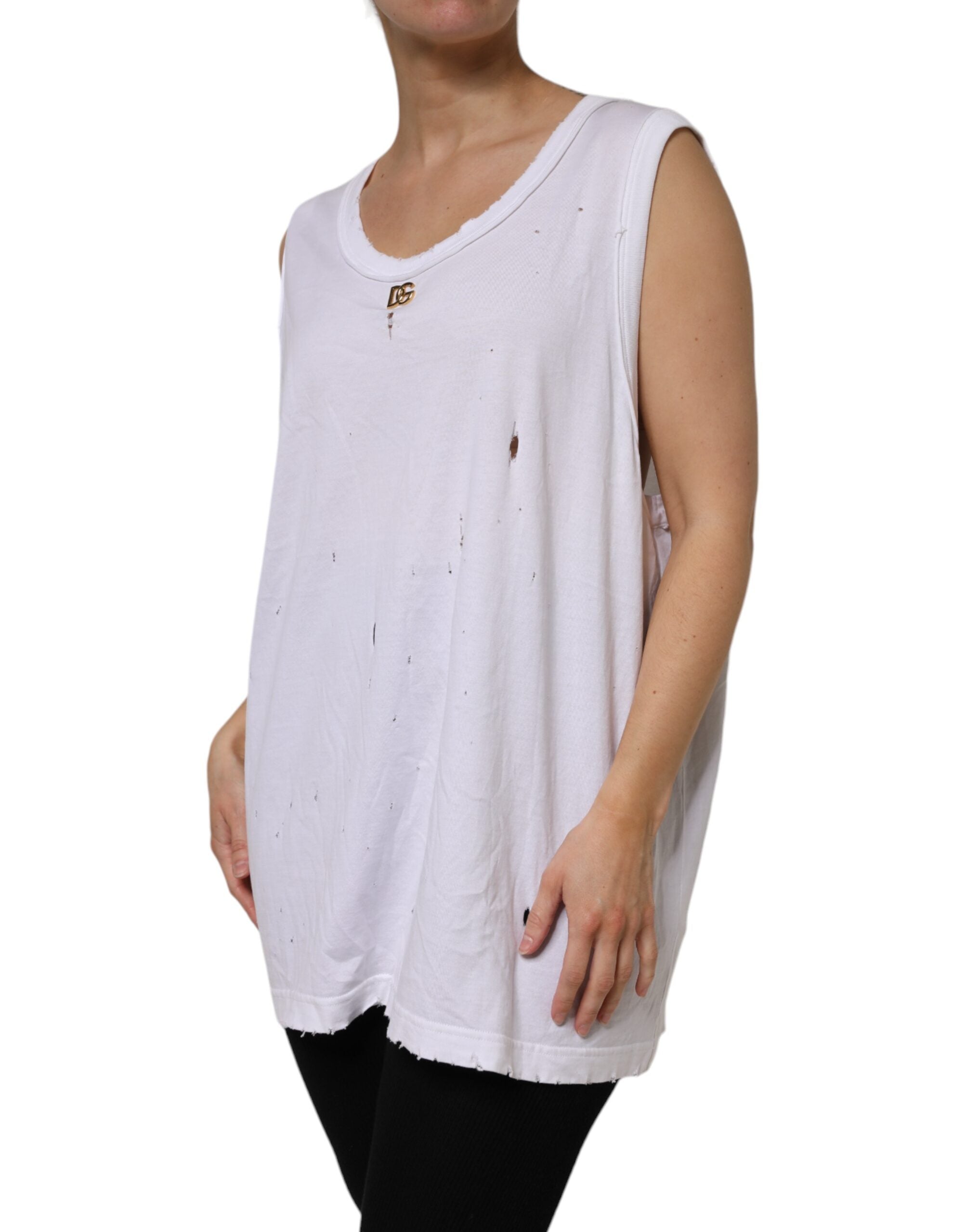 New Dolce & Gabbana White Cotton Sleeveless Round Neck Tank Top