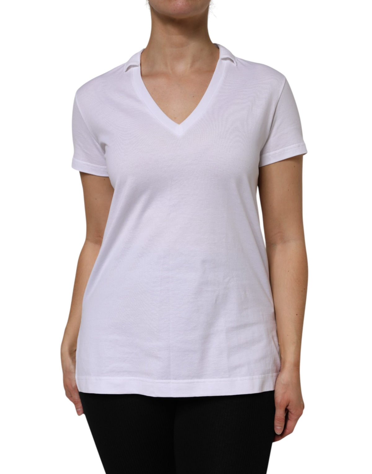New Dolce & Gabbana White Cotton Short Sleeve V-Neck Top T-shirt