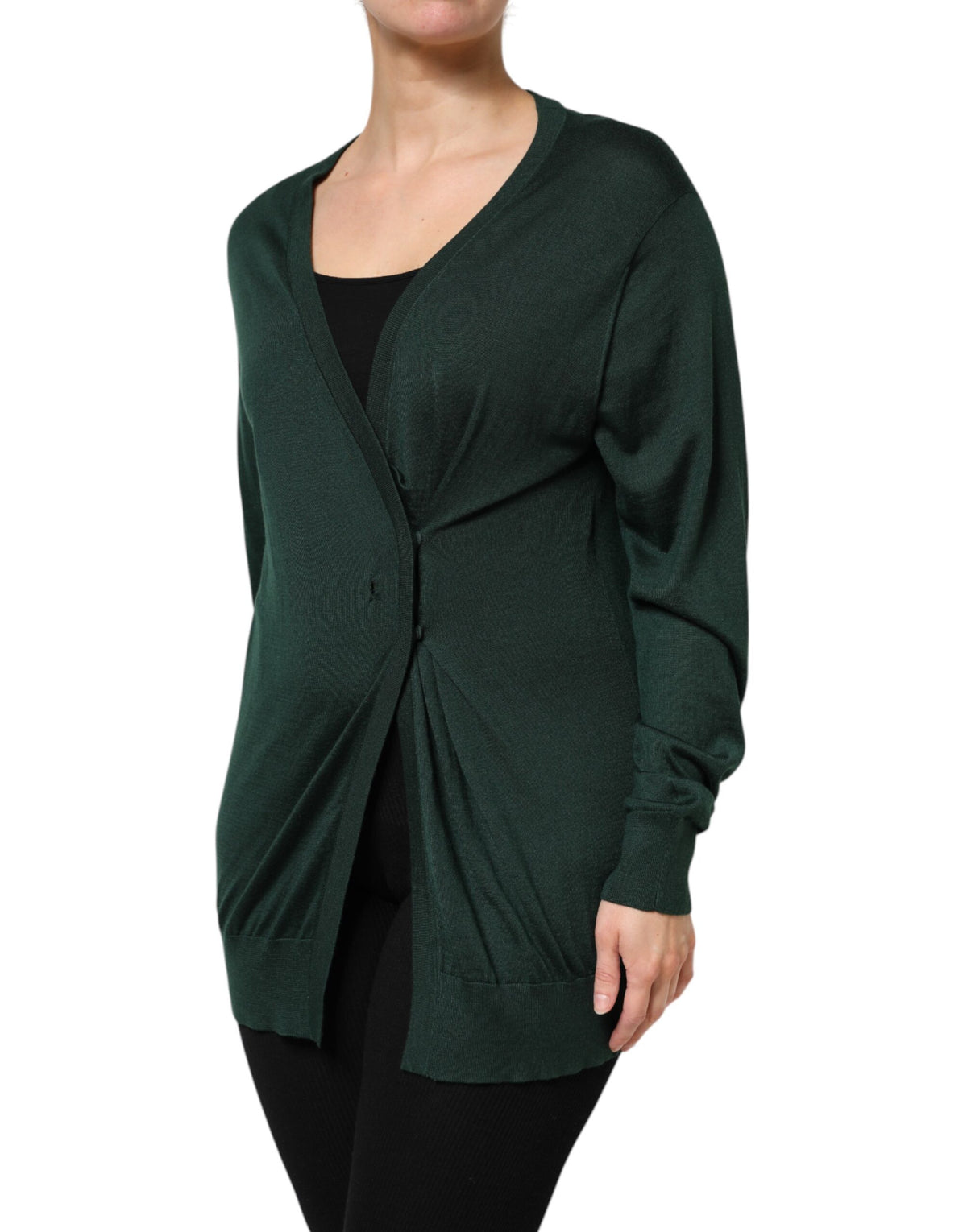 New Dolce & Gabbana Dark Green Cashmere Silk Cardigan Sweater