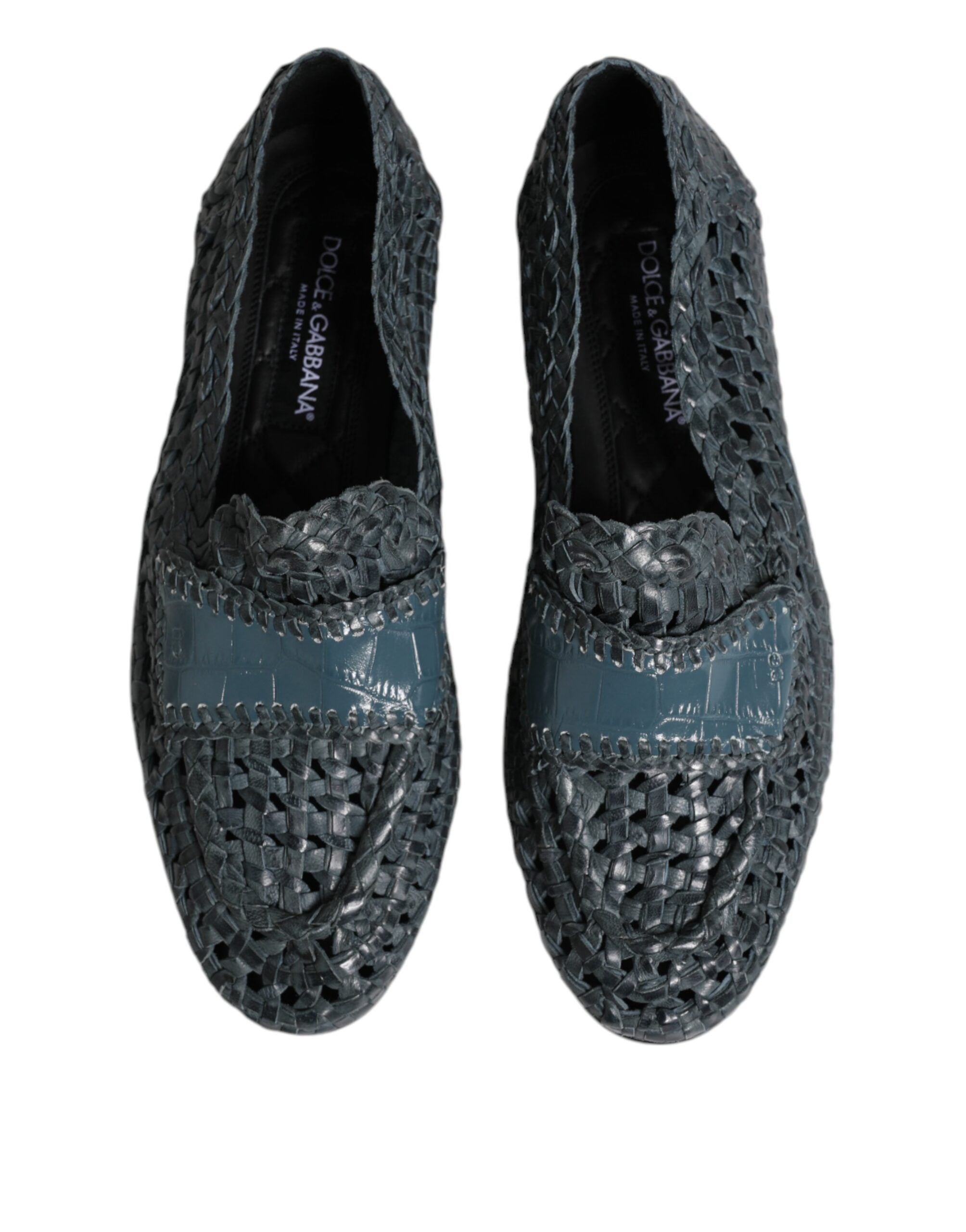 New Dolce & Gabbana Blue Woven Leather Slip On Loafers Shoes
