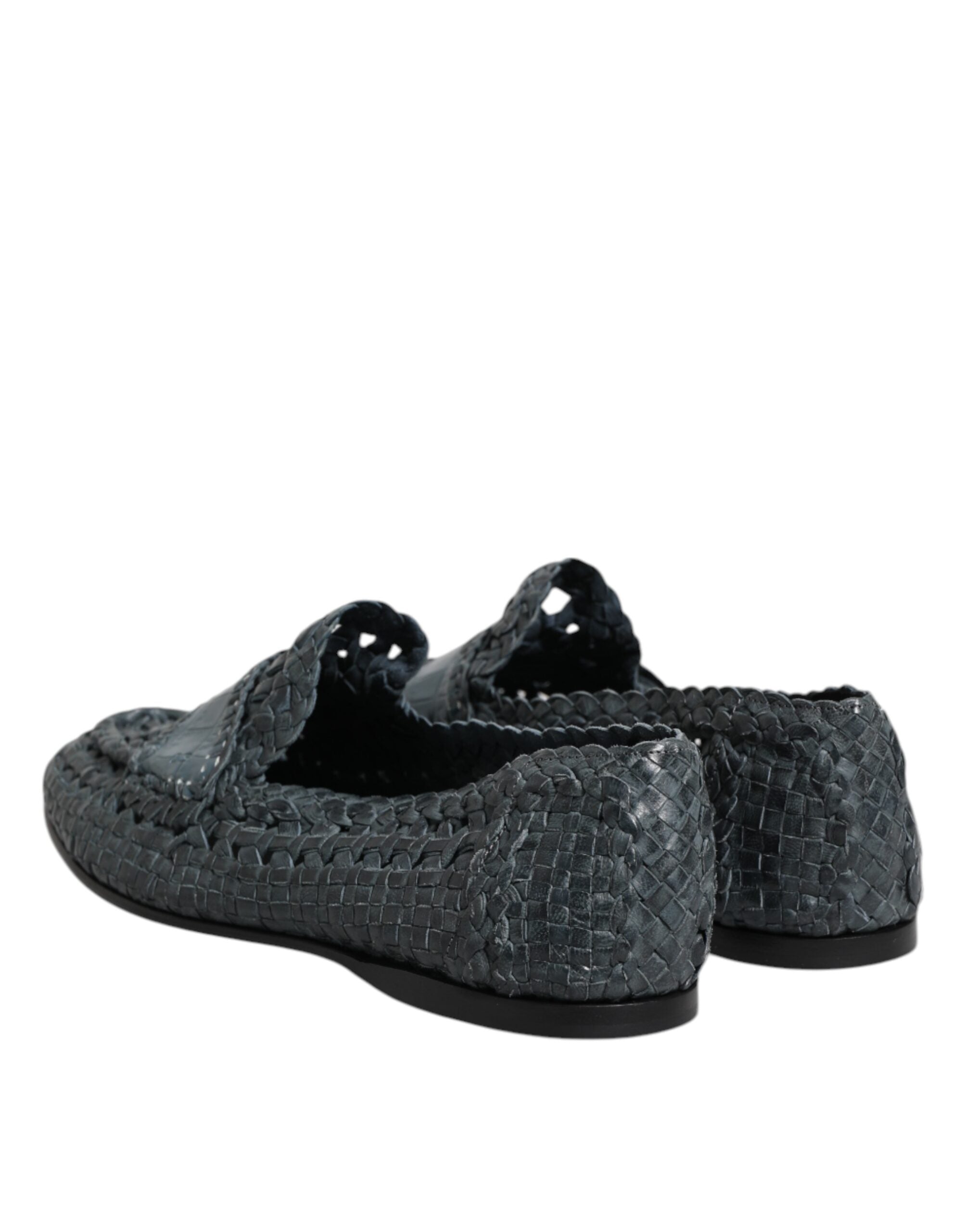 New Dolce & Gabbana Blue Woven Leather Slip On Loafers Shoes