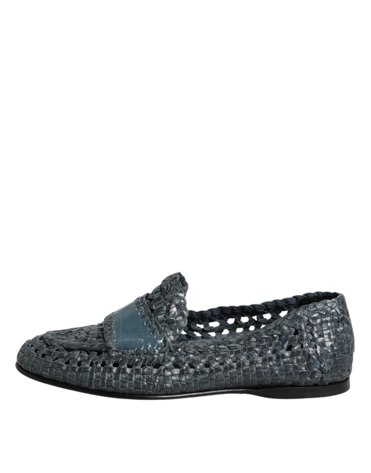 New Dolce & Gabbana Blue Woven Leather Slip On Loafers Shoes