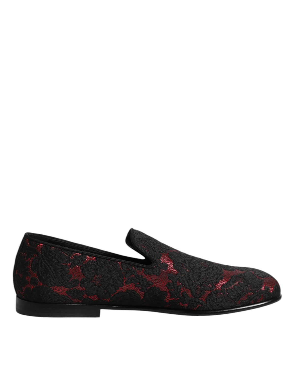 New Dolce & Gabbana Red Black Jacquard Slip On Loafers Shoes