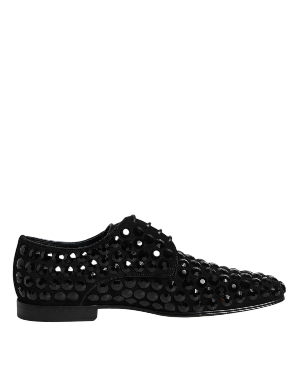 New Dolce & Gabbana Black Suede Strass Derby Formal Shoes