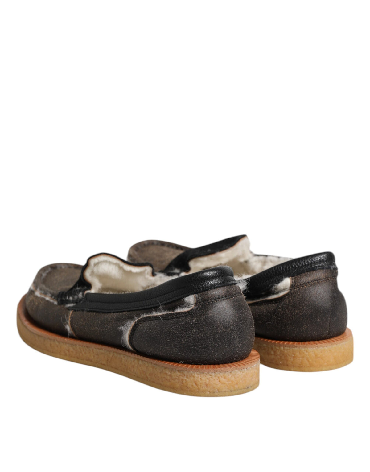 New Dolce & Gabbana Brown White Calfskin Leather Loafers Shoes