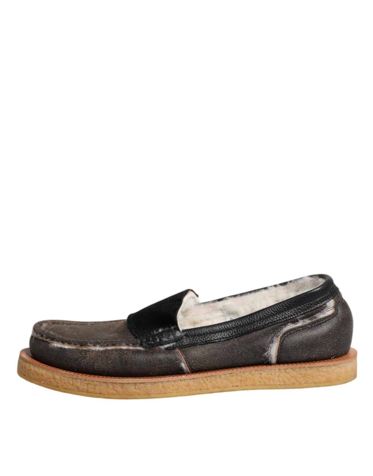 New Dolce & Gabbana Brown White Calfskin Leather Loafers Shoes