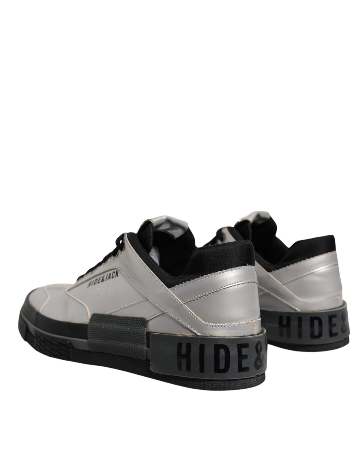 HIDE & JACK Metallic Silver Low Top Lace Up Sneakers Shoes