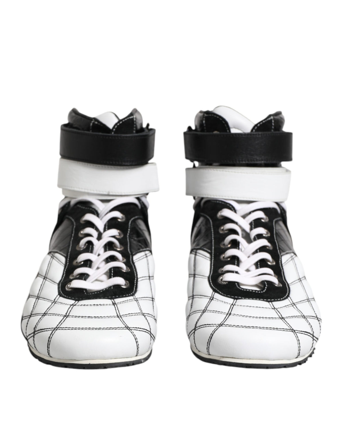 New Dolce & Gabbana Black White Leather High Top Sneakers Shoes