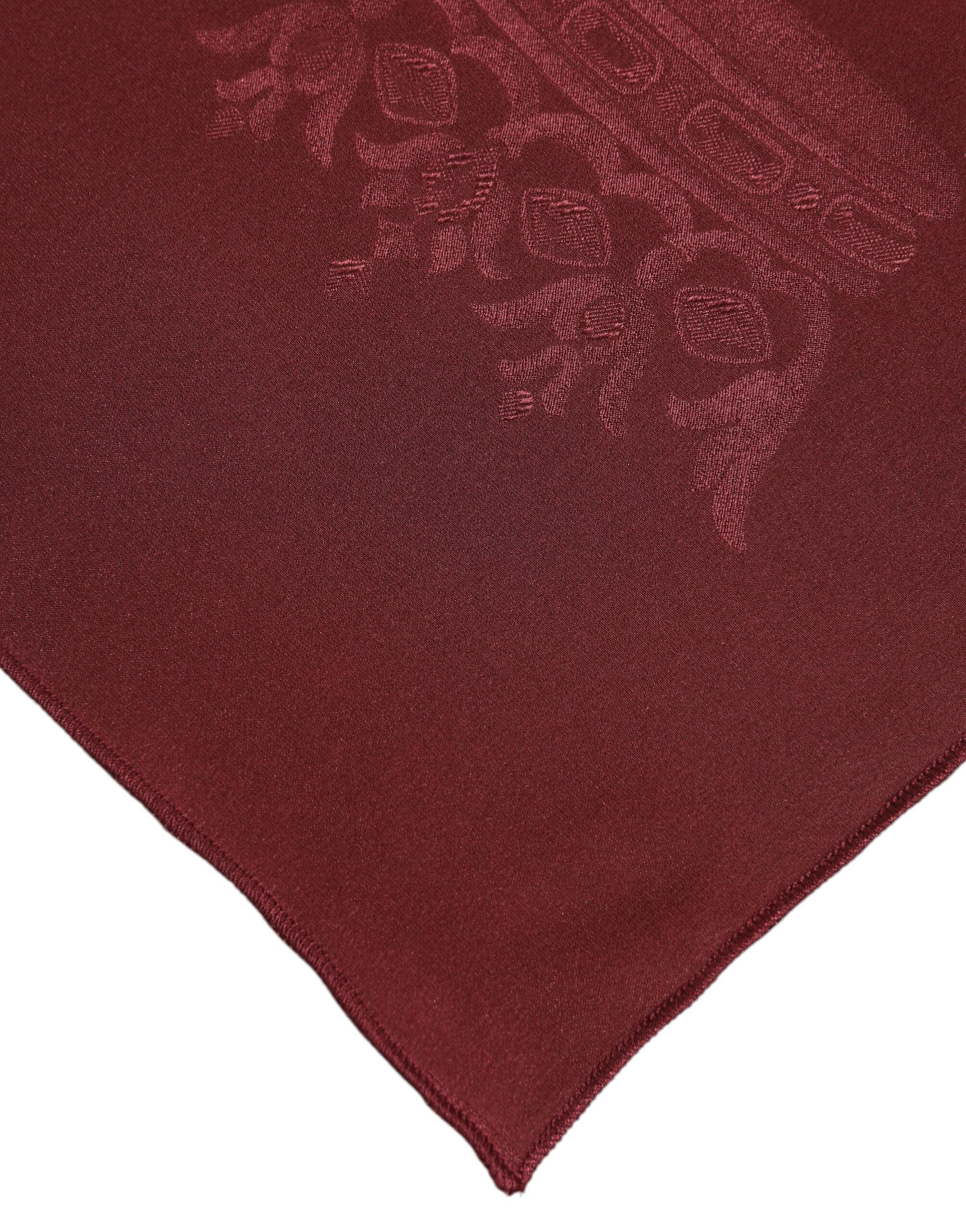 New Dolce & Gabbana Maroon Silk Crown Square Men Foulard Scarf
