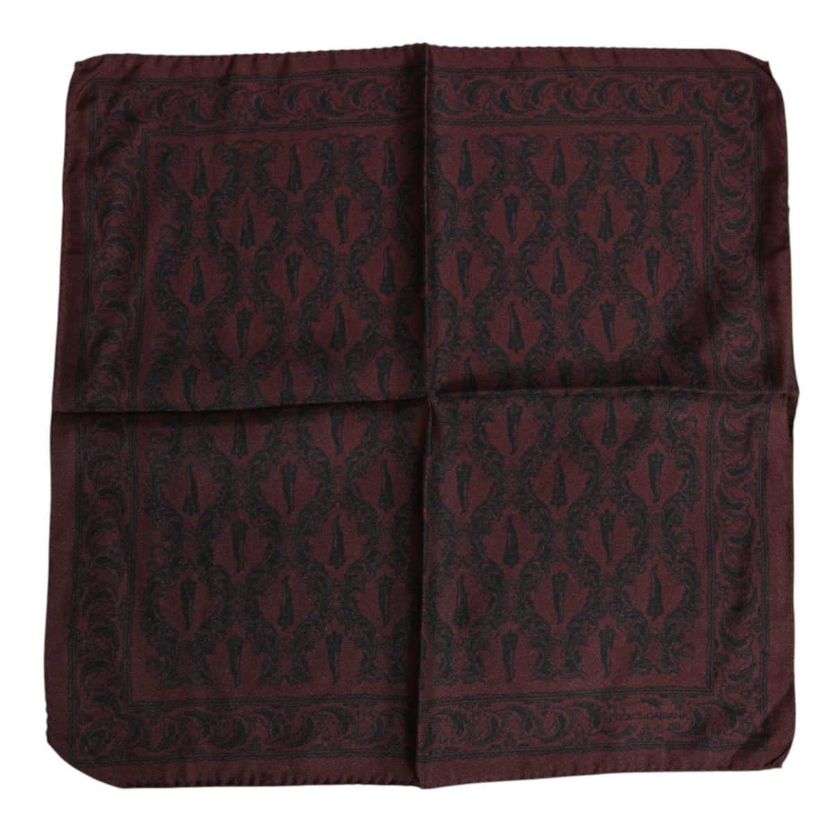 New Dolce & Gabbana Maroon Black Printed Square Men Foulard Scarf