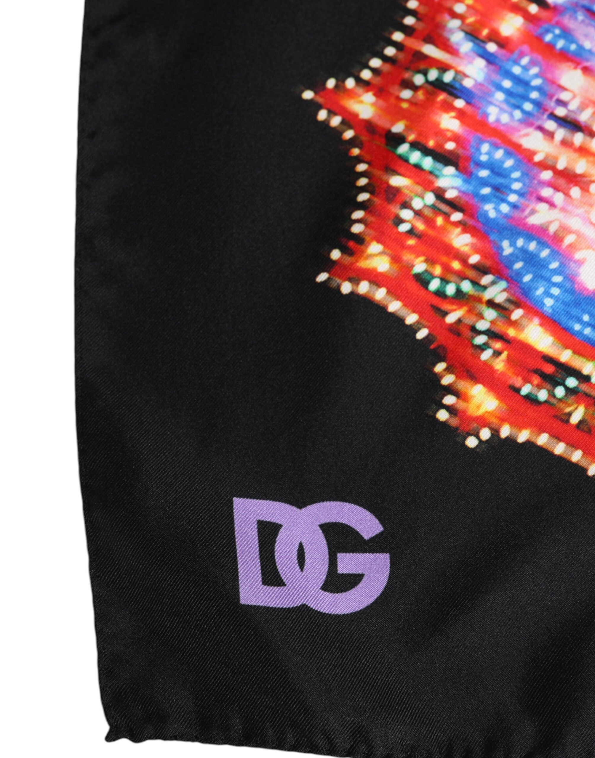 New Dolce & Gabbana Black Print Square Foulard Scarf