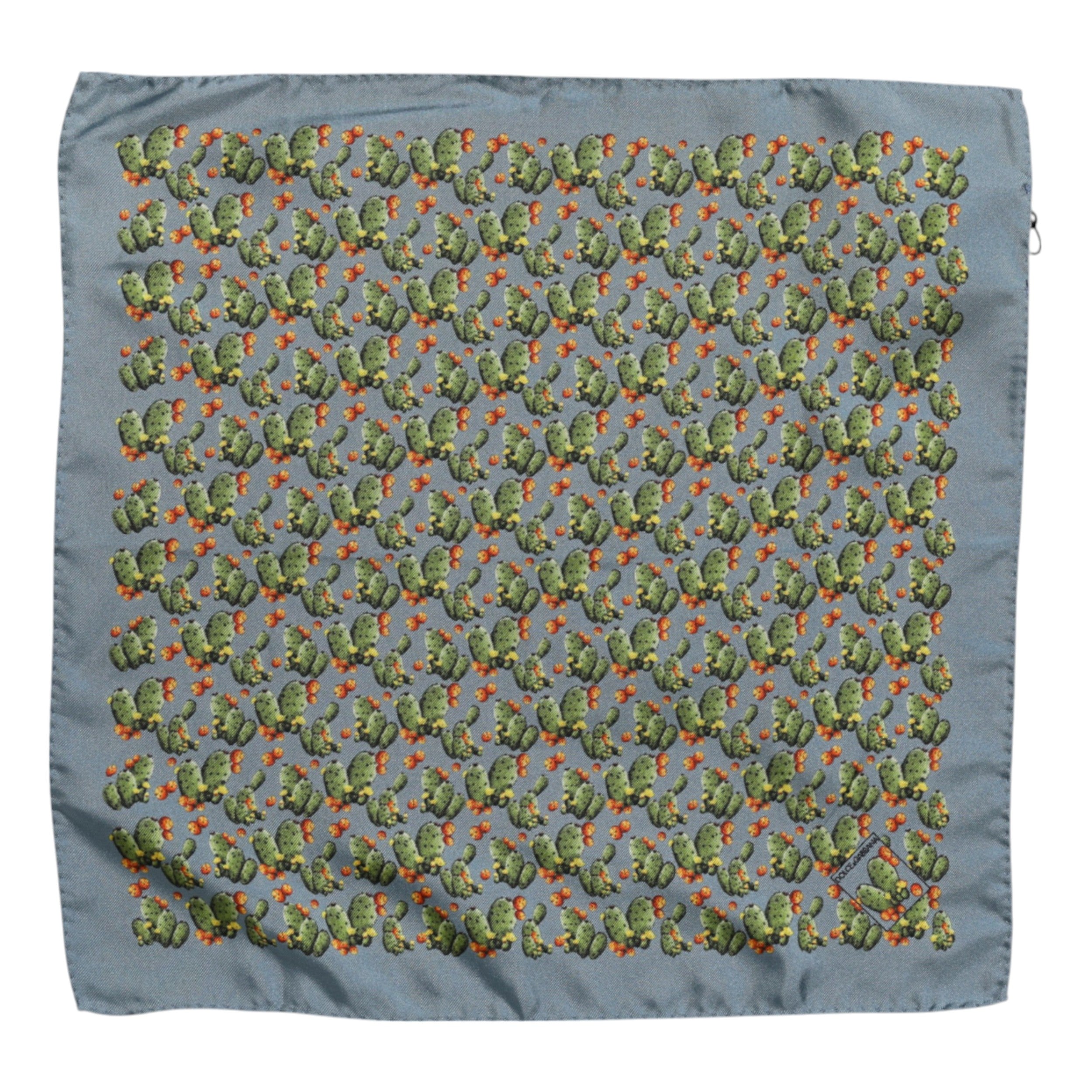 New Dolce & Gabbana Gray Green Cactus Print Square Foulard Scarf
