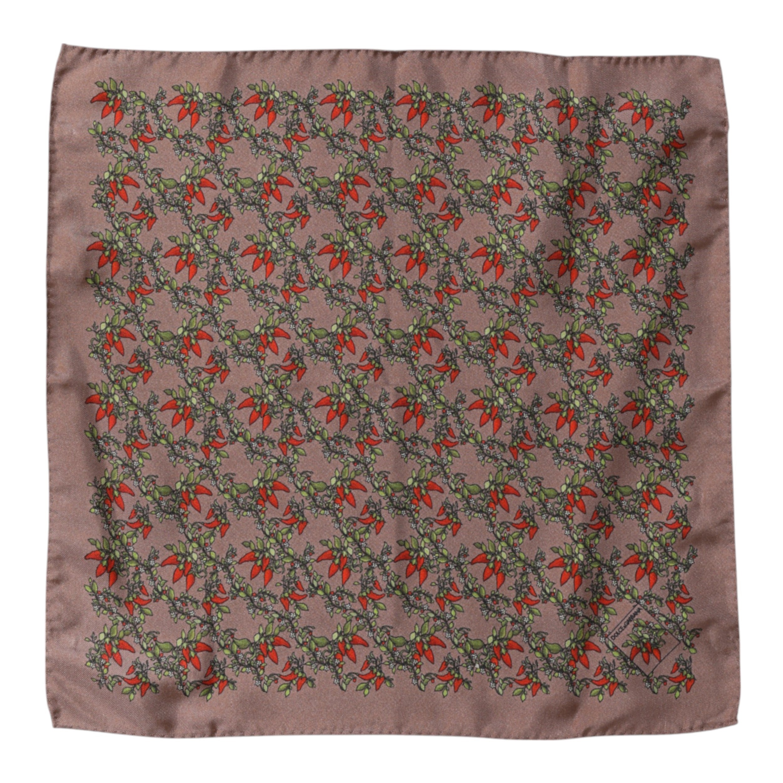 New Dolce & Gabbana Brown Chilis Silk Square Men Foulard Scarf