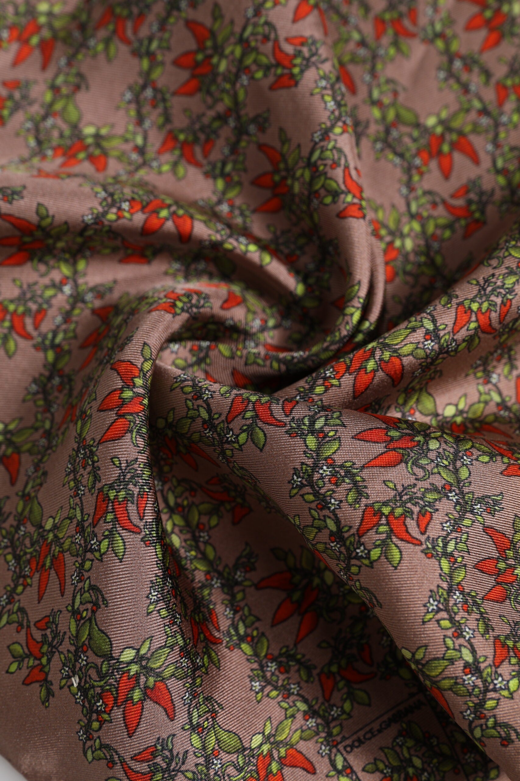 Dolce & Gabbana Brown Chilis Silk Square Men Foulard Scarf