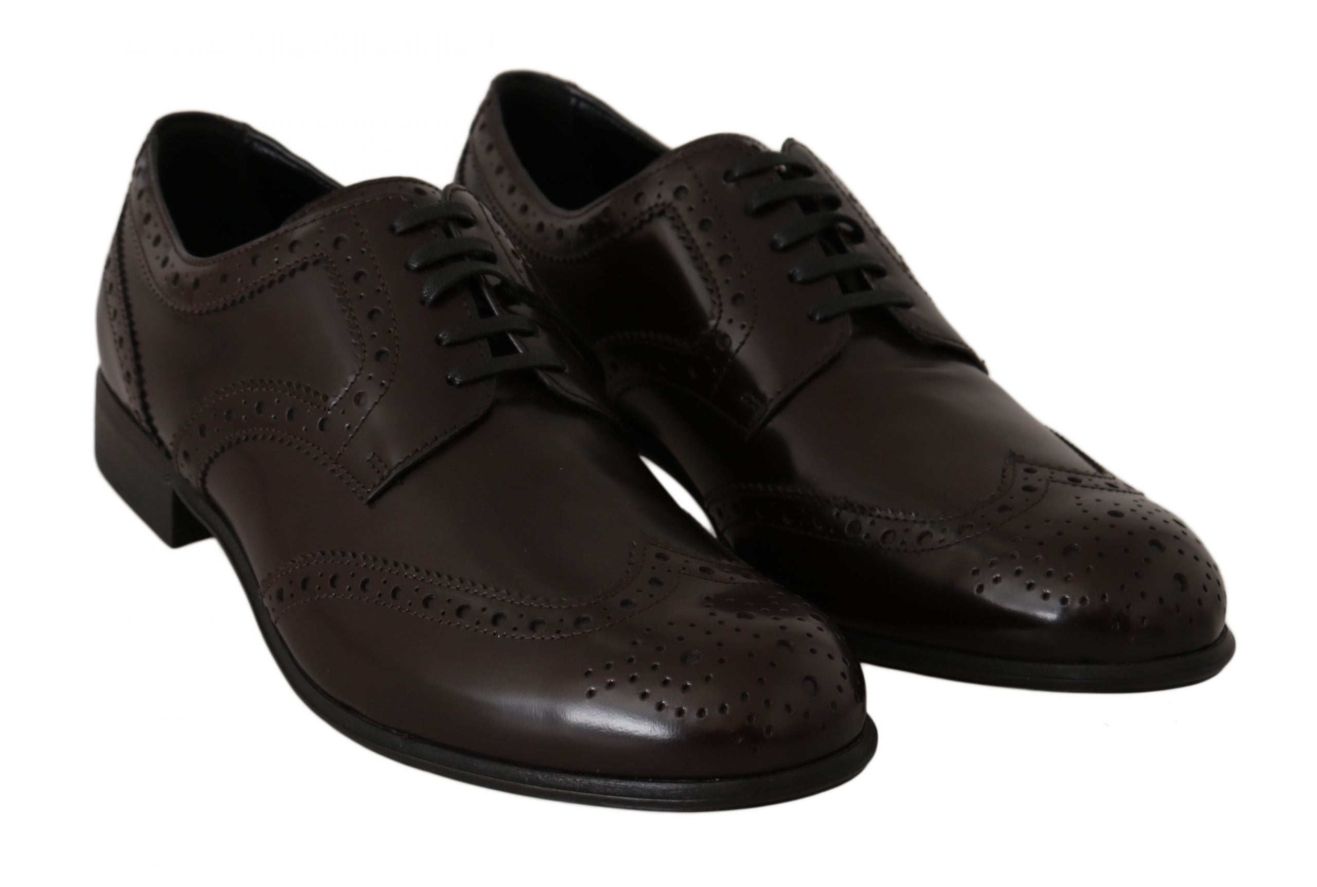 New Dolce & Gabbana Brown Leather Broques Oxford Wingtip Shoes