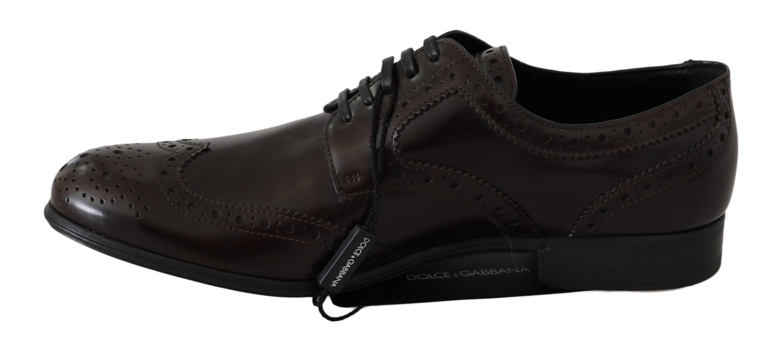 New Dolce & Gabbana Brown Leather Broques Oxford Wingtip Shoes