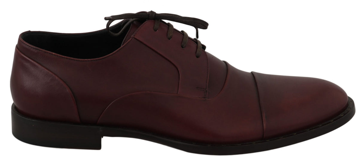 New Dolce & Gabbana Red Bordeaux Leather Derby Formal Shoes