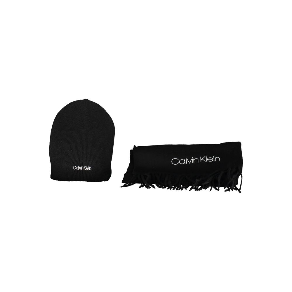 Calvin Klein Black Acrylic Men Scarf Set