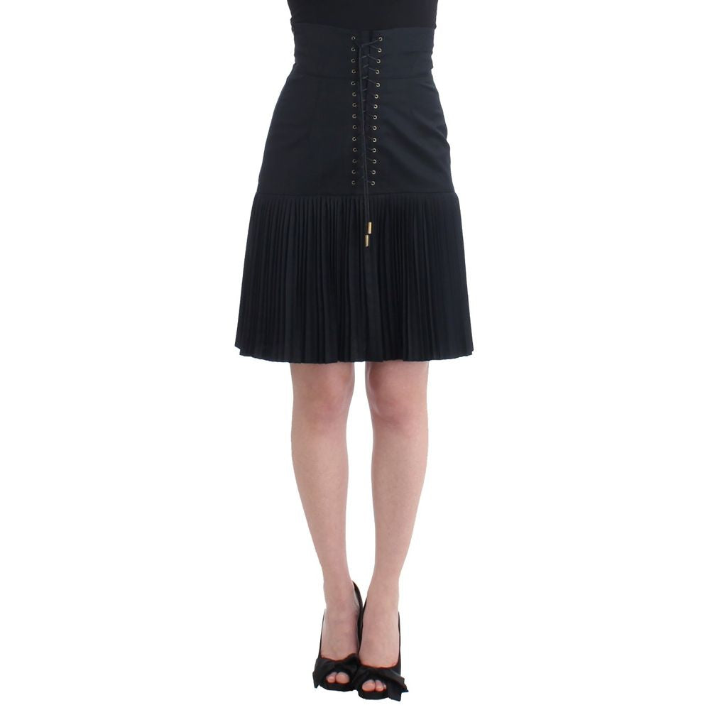 Roberto Cavalli Black Wool Midi Skirt