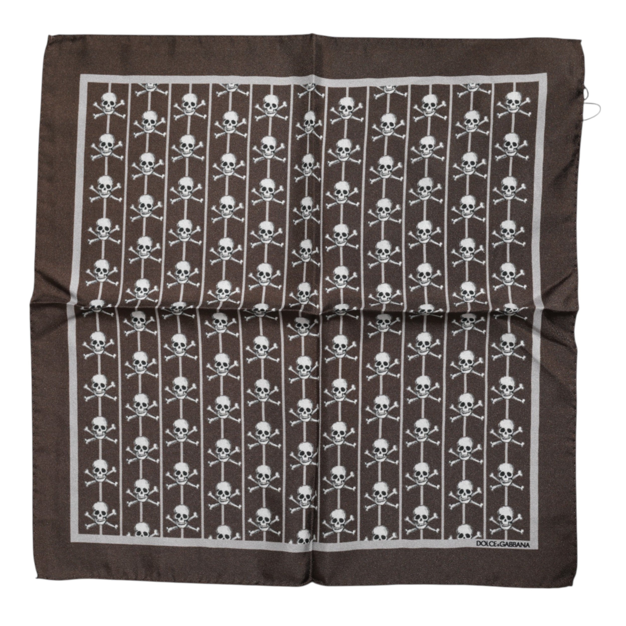 New Dolce & Gabbana Brown Skull Silk Square Men Foulard Scarf