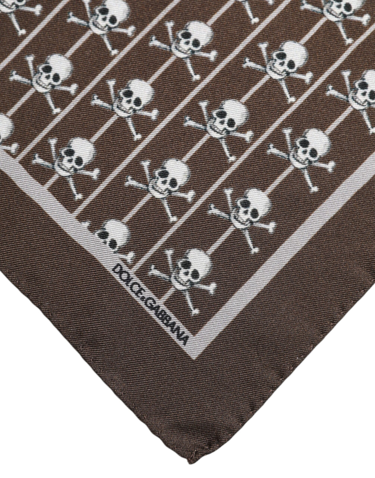 New Dolce & Gabbana Brown Skull Silk Square Men Foulard Scarf