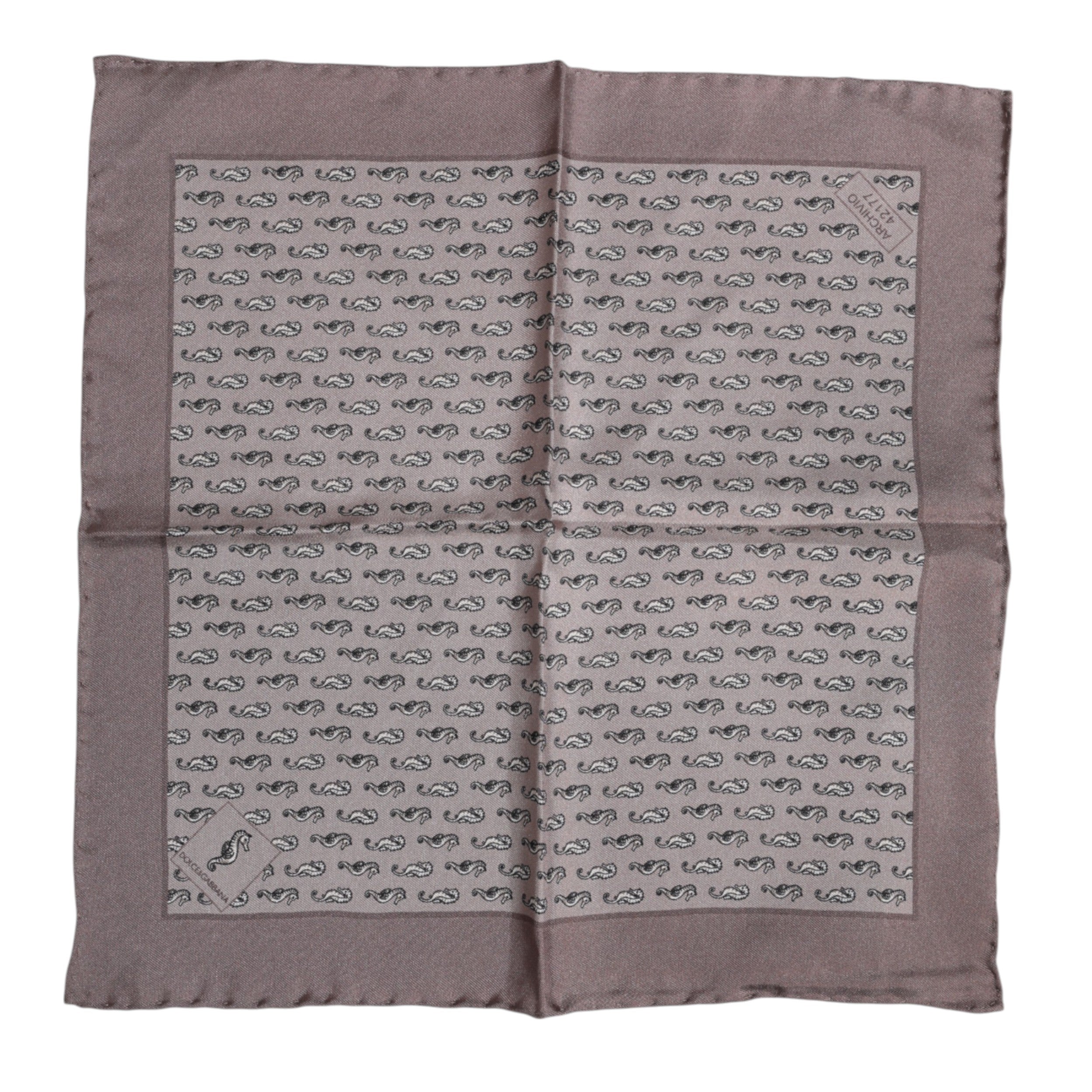 New Dolce & Gabbana Brown Sea Horse Silk Square Foulard Scarf