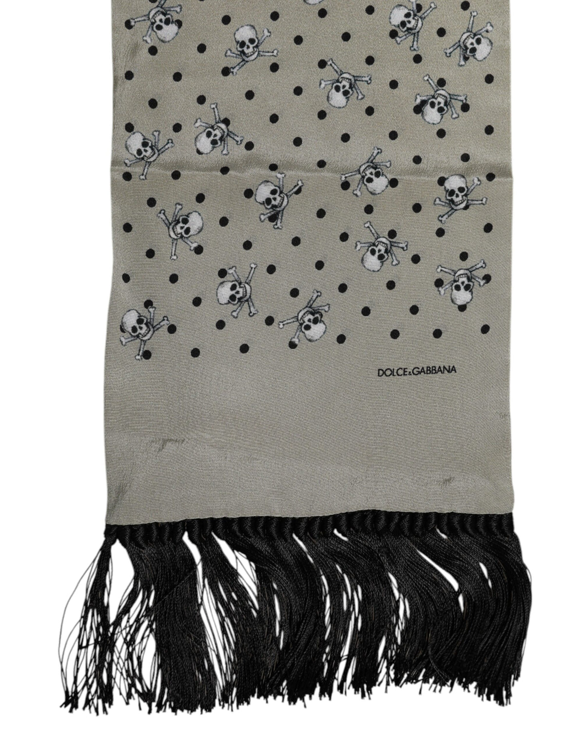 New Dolce & Gabbana Gray Skulls Silk Fringes Men Foulard Scarf