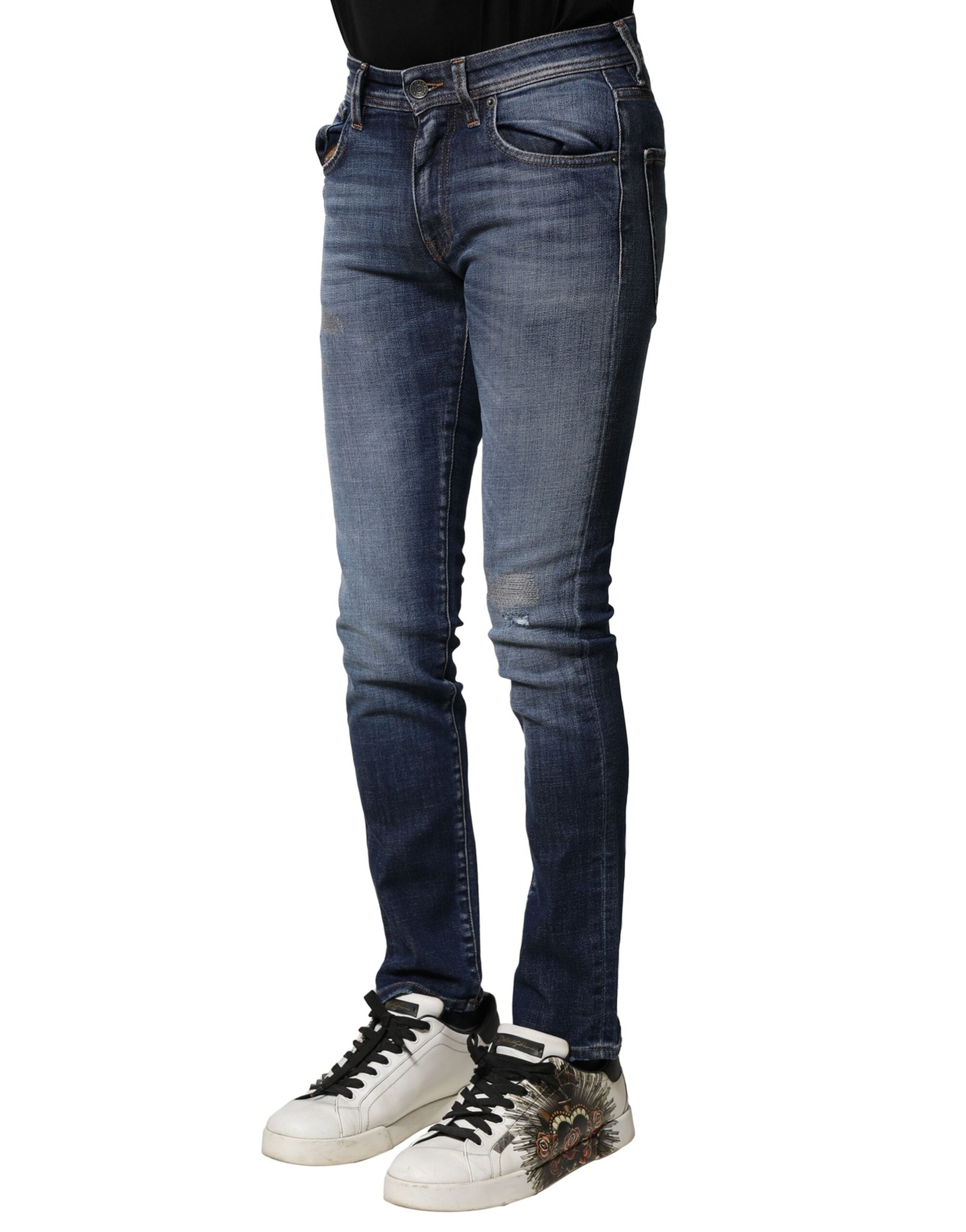 New Dolce & Gabbana Blue Washed Cotton Slim Fit Men Denim Jeans