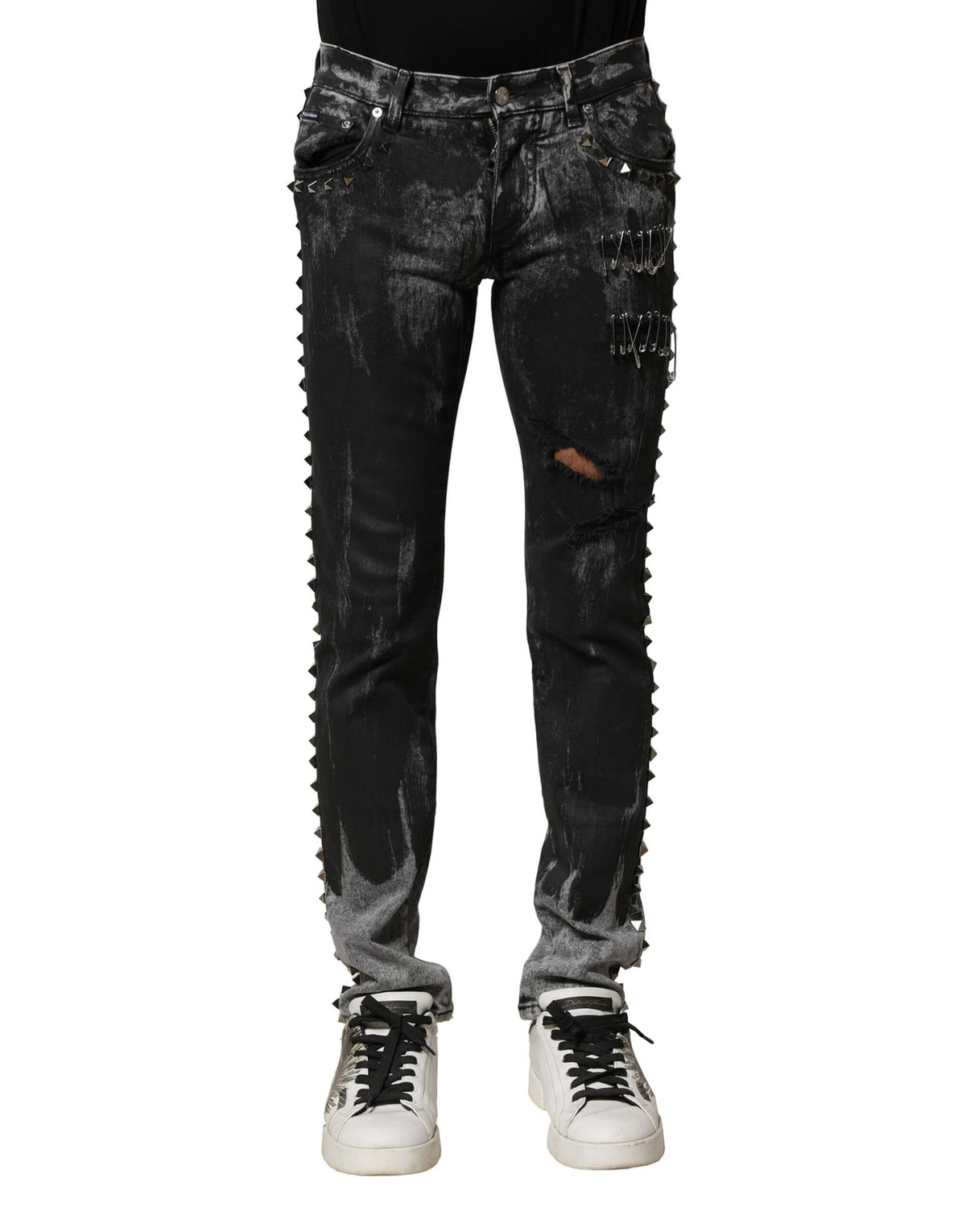 New Dolce & Gabbana Black Washed Embellished Skinny Denim Jeans