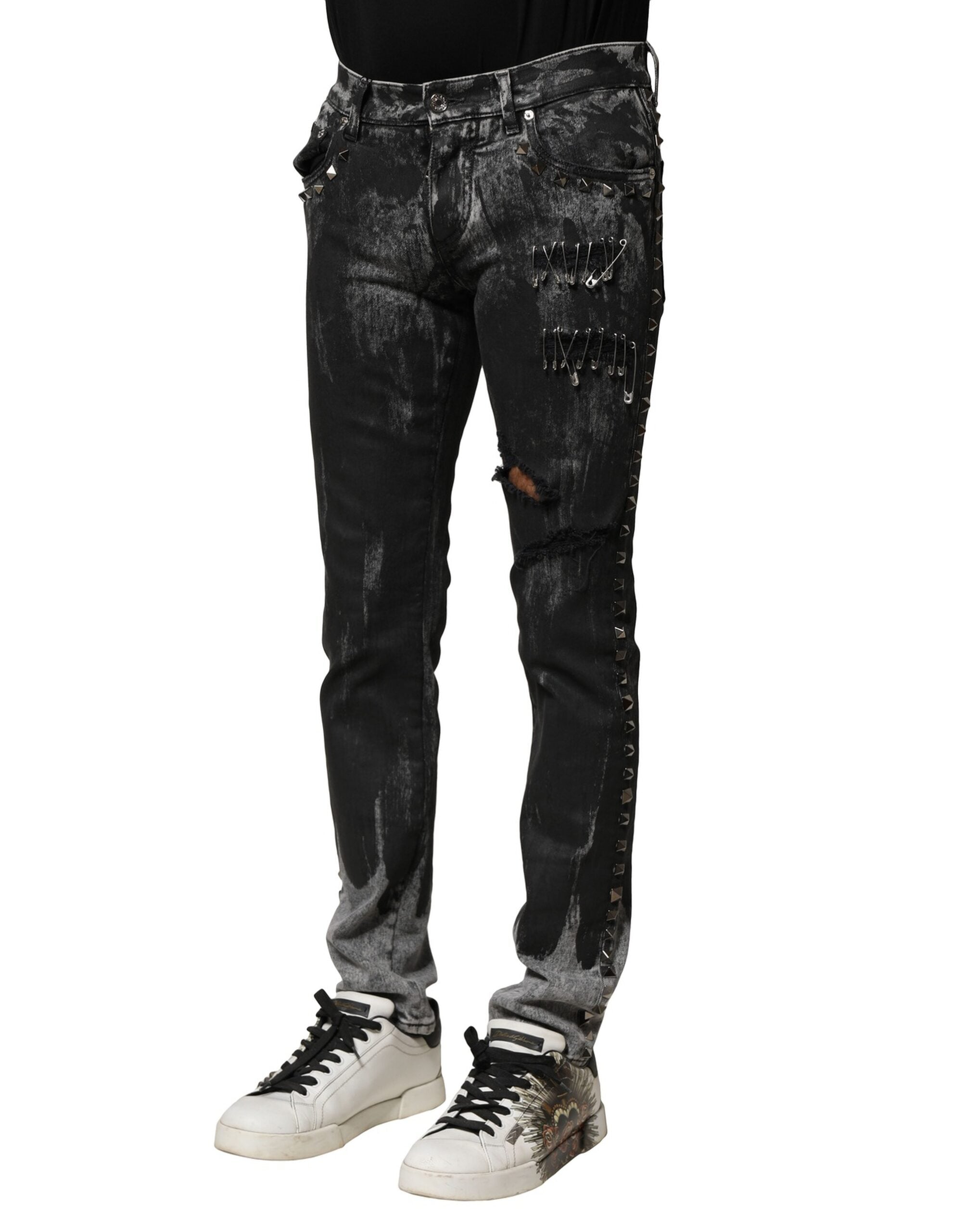 New Dolce & Gabbana Black Washed Embellished Skinny Denim Jeans