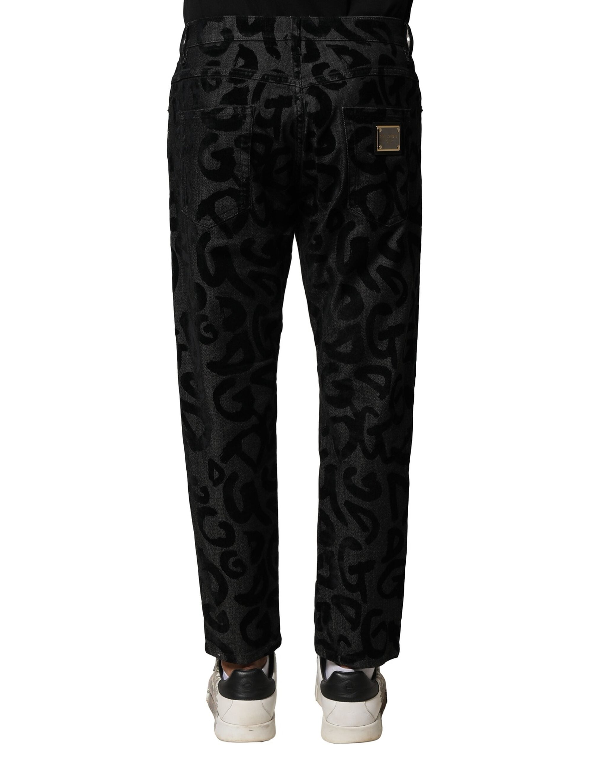 Dolce & Gabbana Gray Cotton DG Logo Straight Men Denim Jeans