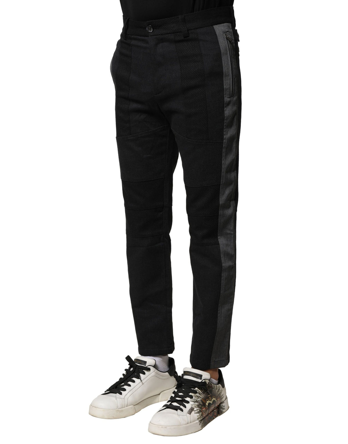 New Dolce & Gabbana Black Gray Cotton Tapered Men Pants