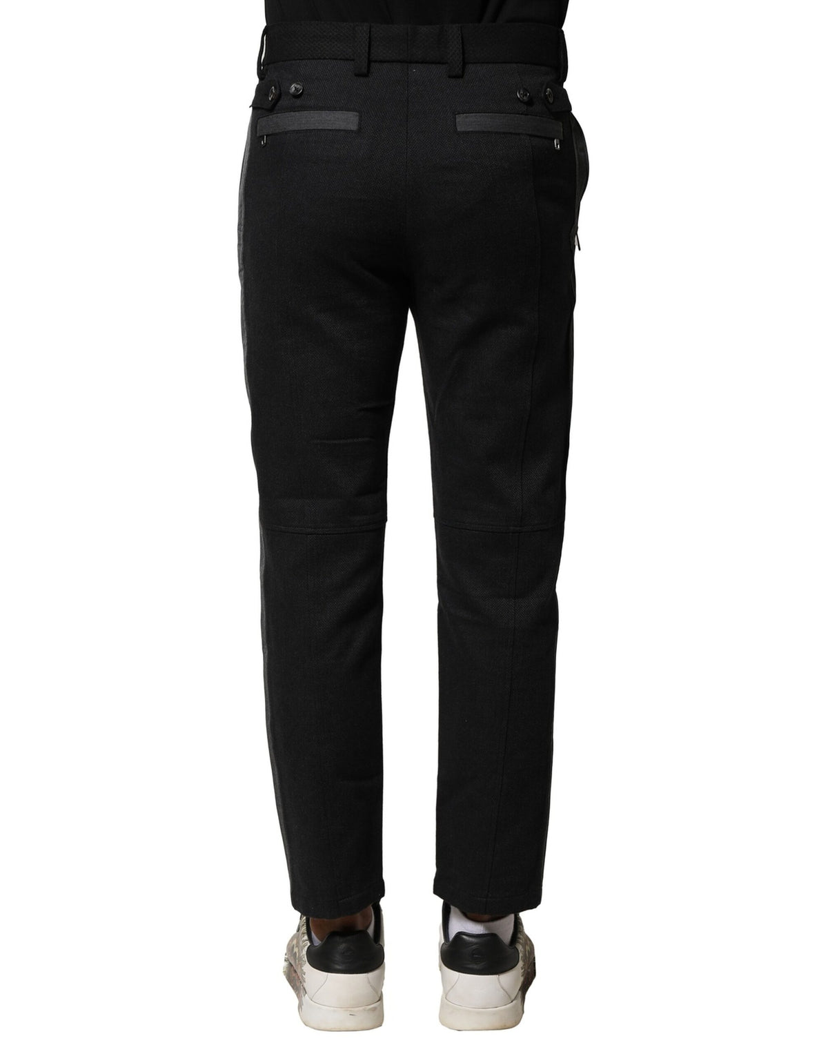 New Dolce & Gabbana Black Gray Cotton Tapered Men Pants