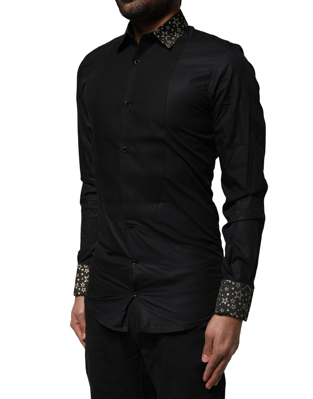 Dolce & Gabbana Black Cotton GOLD Long Sleeves Dress Shirt