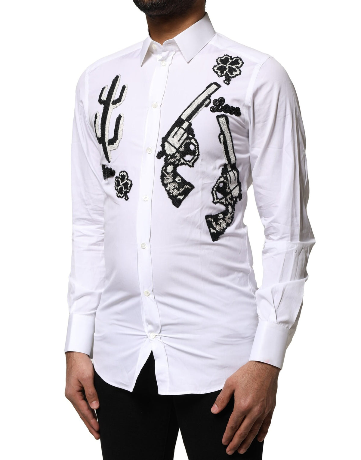 Dolce & Gabbana White GOLD Embroidery Detailed Dress Shirt