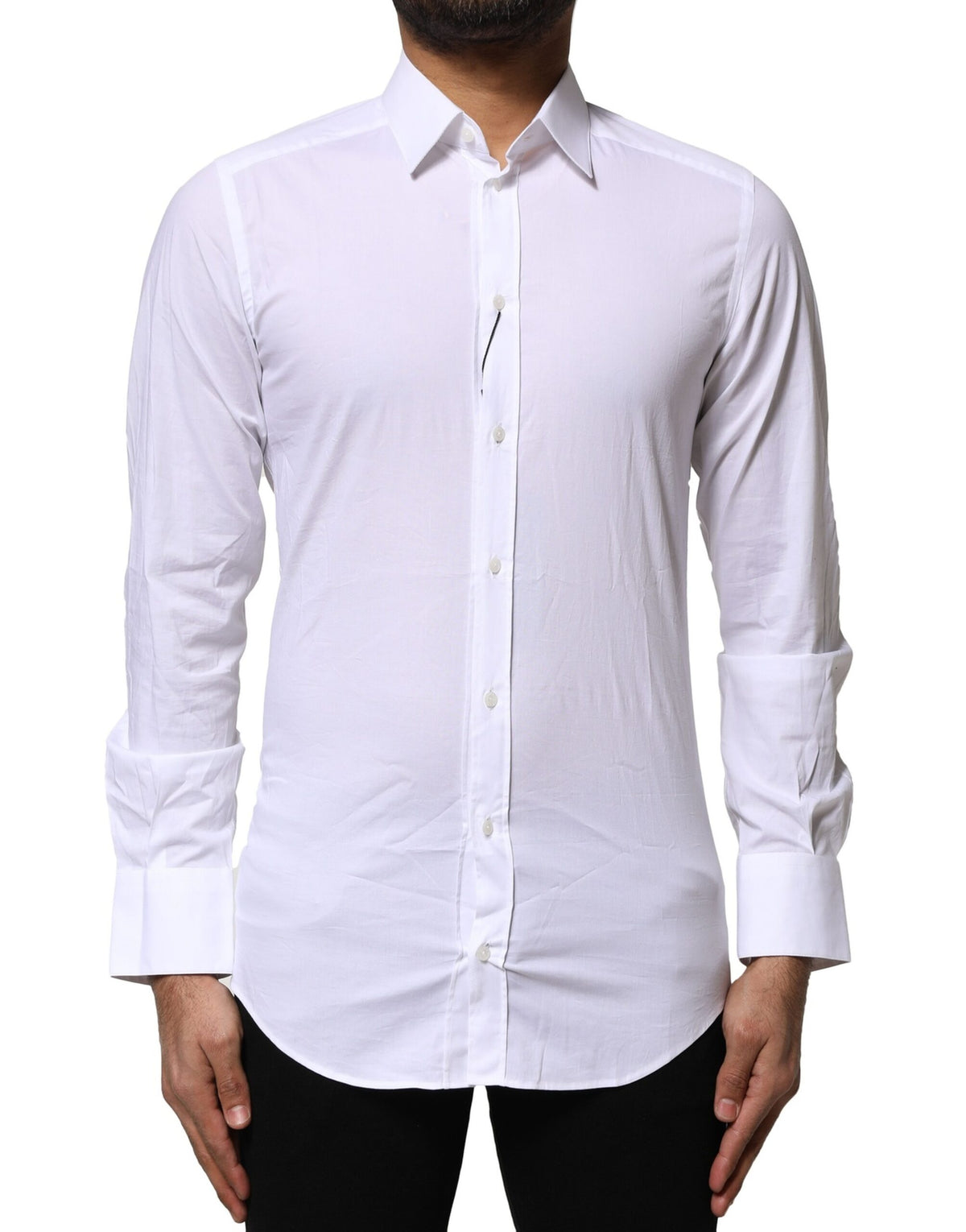 New Dolce & Gabbana White Cotton GOLD Long Sleeves Dress Shirt