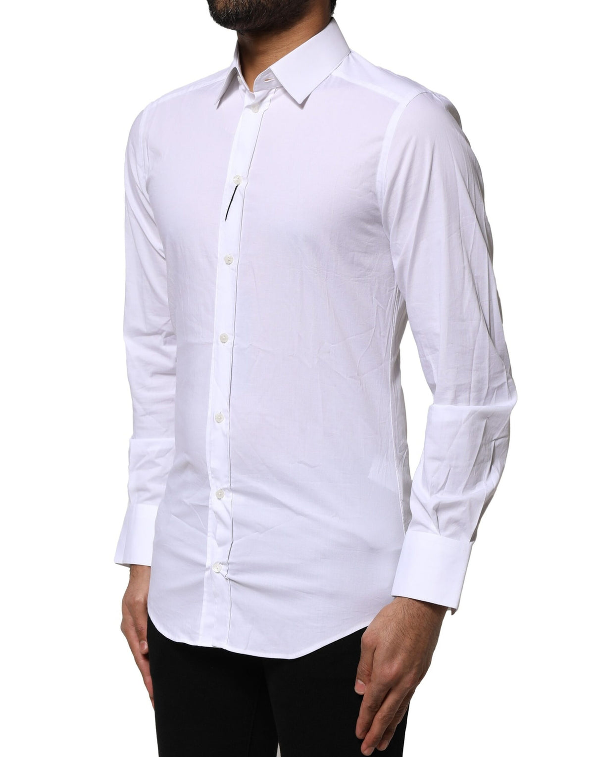 New Dolce & Gabbana White Cotton GOLD Long Sleeves Dress Shirt