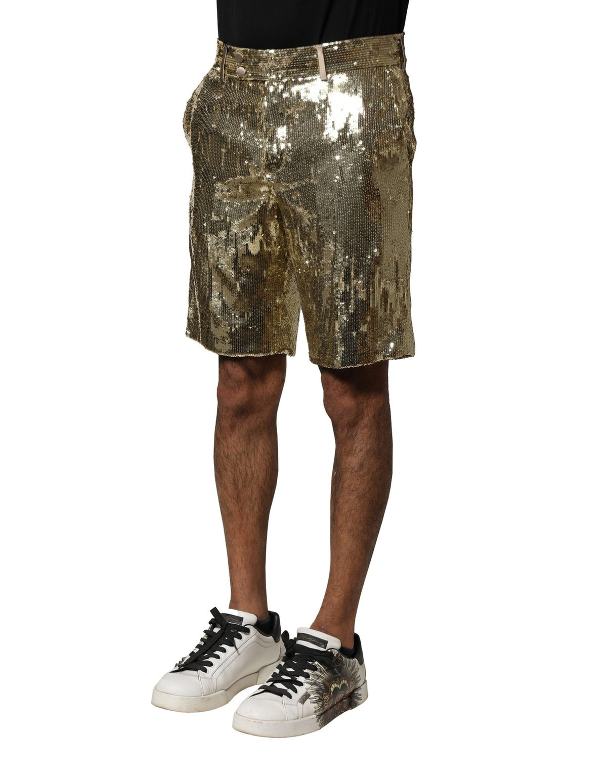 New Dolce & Gabbana Gold Sequin Polyester Embellished Bermuda Shorts