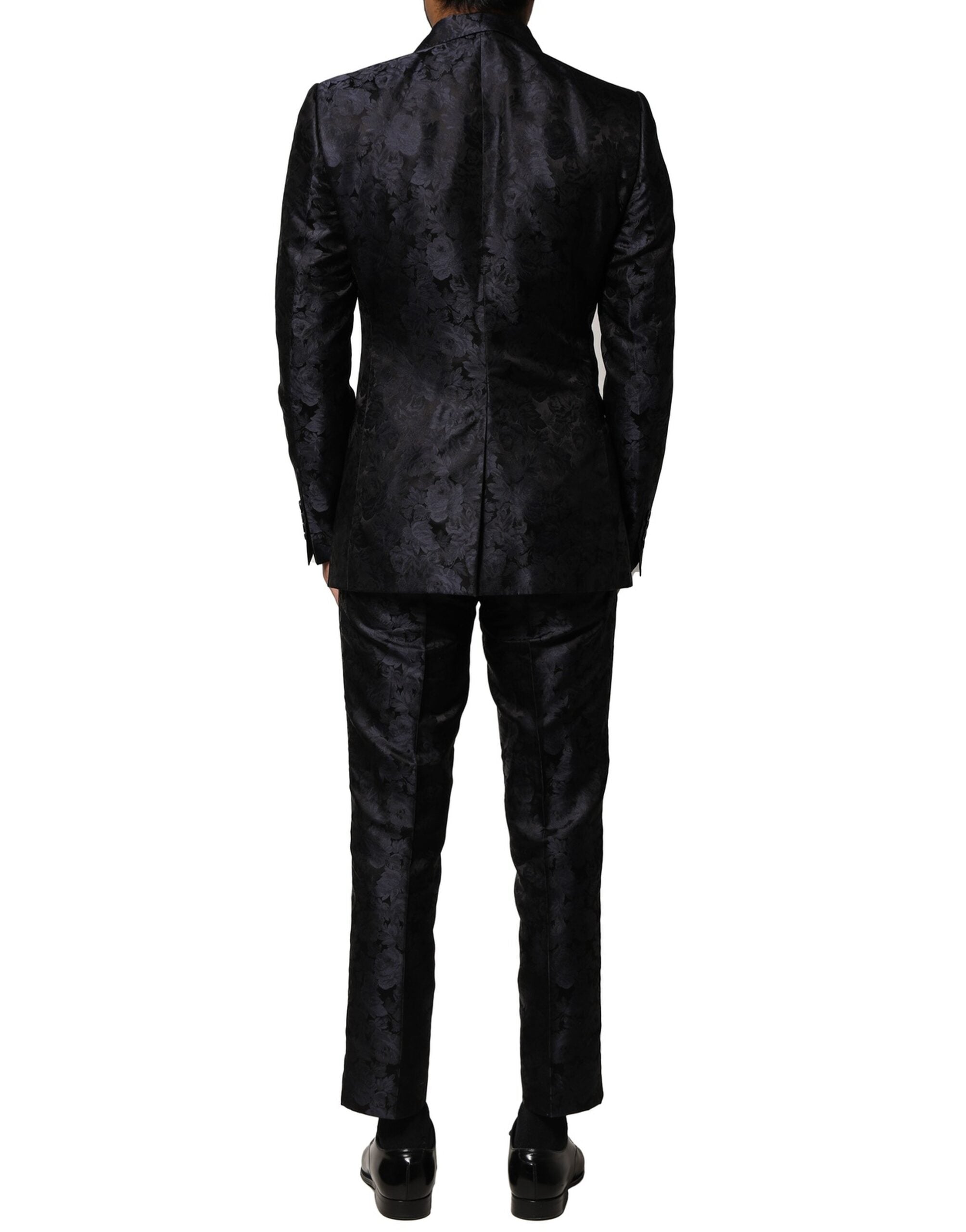 Dolce & Gabbana Dark Gray Black Jacquard 3 Piece Single Breasted Suit