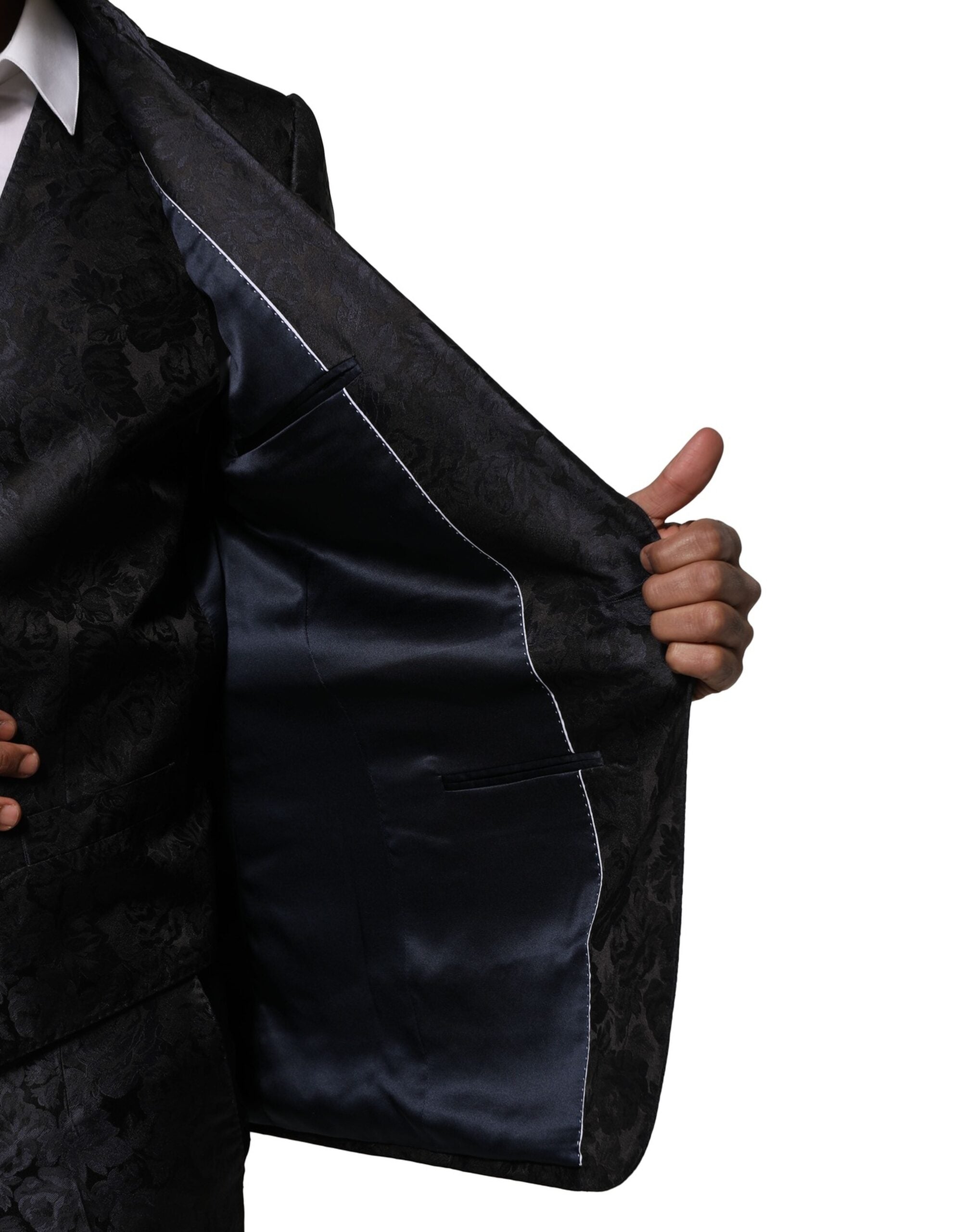 Dolce & Gabbana Dark Gray Black Jacquard 3 Piece Single Breasted Suit