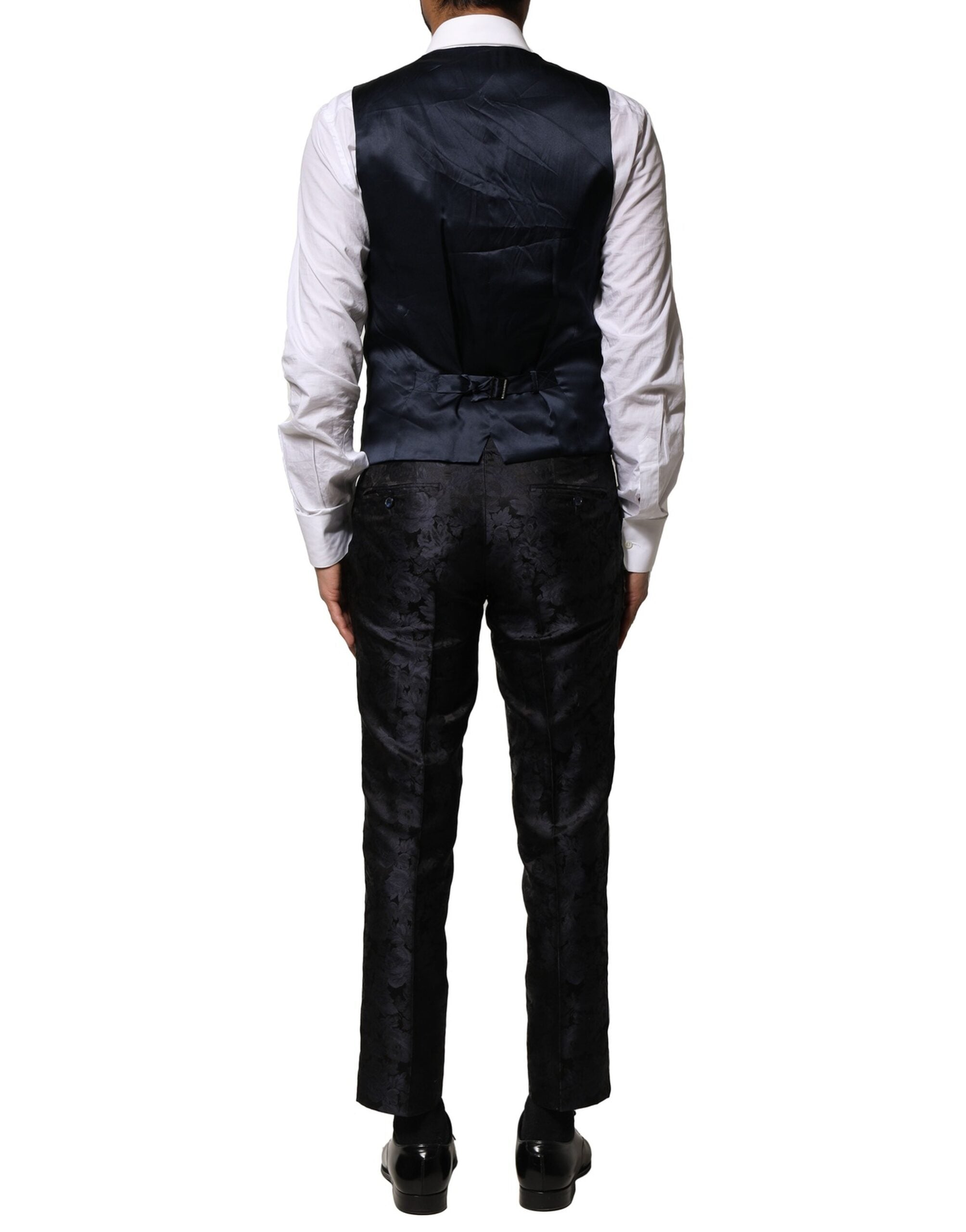 Dolce & Gabbana Dark Gray Black Jacquard 3 Piece Single Breasted Suit