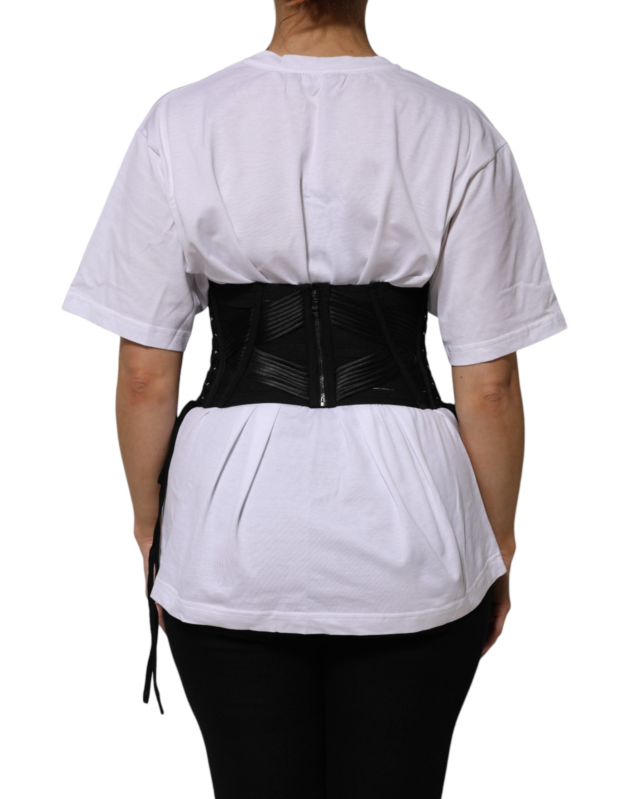 New Dolce & Gabbana Black Cotton Waist LaceUp Strap Corset Belt